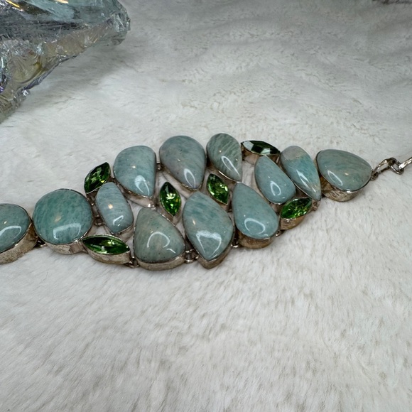 Huge Amazonite and Green Peridot Gemstone Bracelet - Picture 4 of 4